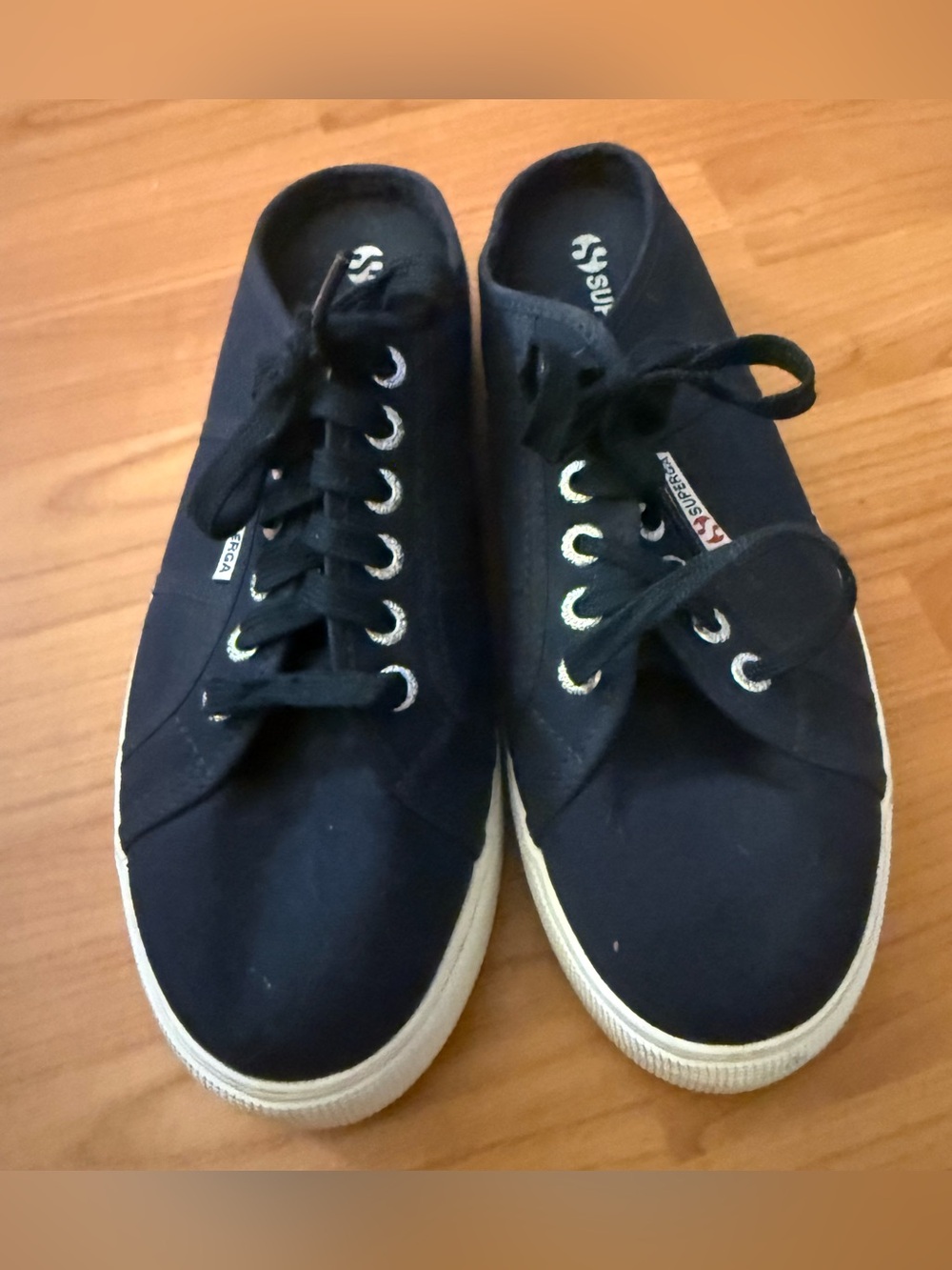 Women’s Superga Navy and White Sz 10 Platform Slides Sneakers